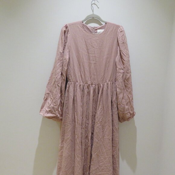 VEILED NEW YORK Balloon Sleeve Maxi Modest Dress Blush Medium Tall Wedding Abaya - Picture 3 of 15